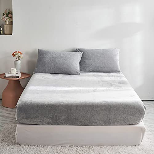 Damier Winter Spannbettlaken 100x200cm Grau Flauschige Warme Samt Bettlaken Teddy Plüsch Spannbetttuch Geeignet für 30cm Matratze