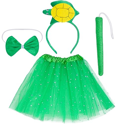 Dxhycc Animal Costume Tutu Set Green Turtle Ear Headband Bowtie Tail Skirt for Halloween Cosplay Party Dress Up