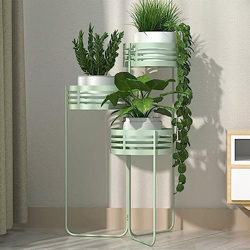Pflanzenständer Metall - 3 Ebenene Blumentopf Ständer, Eisen Pflanzenregal Blumentisch, Blumentopfhalter Blumentreppe, Pflanzentreppe Blumenhocker, für Balkon Garten Indoor Outdoor ( Color : Green )