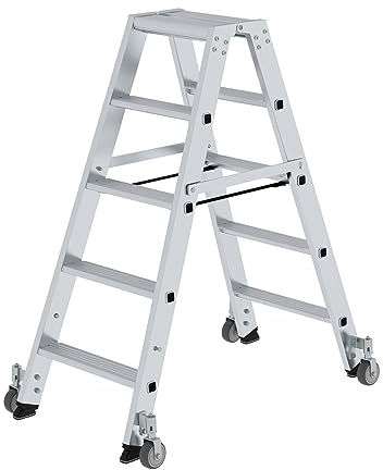 PROREGAL Stufen-Stehleiter | beidseitig begehbar | mit Rollen | 2x5 Stufen | Leiter, Teleskopleiter, Trittleiter, Bockleiter, Sprossen-Doppelleiter