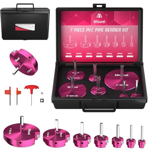 7 Pcs PVC Pipe Reamer Set With 3/4 inch, 1 inch, 1-1/4inch,1-1/2inch, 2inch, 3inch, 4inch Head Aluminum PVC Fitting Saver, PVC Socket Saver For SCH40 PVC, ABS PVC Pipe, Water Lines