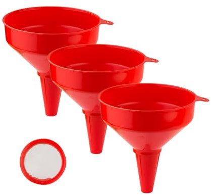 Kunststoff Trichter DKT200, 20 cm, 3er Set, mit Edelstahlsieb, Industrietrichter, Benzintrichter, Öltrichter, Flüssigkeitstrichter
