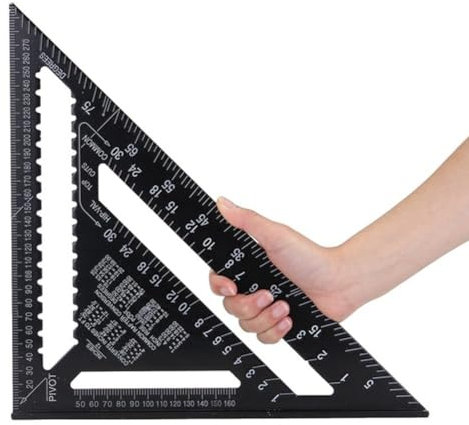 Aluminium Carpenter's Roofing & Woodworking Speed Square - 30cm Metric Rafter Triangle Ruler Protractor - Angle Measuring & Marking Tool for Carpentry, Construction & DIY Projects