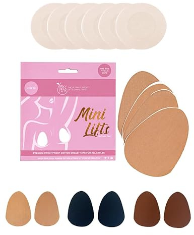 Perky Pear Mini Lift Boob Tape [A-C Cup] - 2 Pairs of Breast Lift Boob Tape & 3 Pairs Nipple Cover Protectors (Beige)