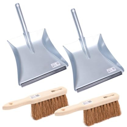 BawiTec 2X Kehrblech Set Kehrblechgarnitur Handfeger Kokosborsten Kehrblechbesen zum aufkehren Handkehrset Kehrblechset Kehrschaufel verzinkt mit Gummilippe Feger Borsten (Standard-Handfeger 28cm)