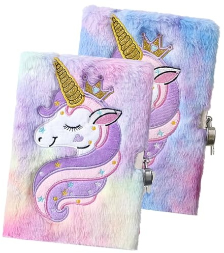 Ciieeo 2stücke Plüsch Tagebuch Mit Schloss Süßes Notizbuch Für Cartoon-einhorn Für Kreative Schreibideen Leicht Und Tragbar Für Kleine Mädchen Und Freunde