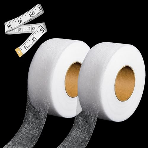 sotode 2 Stück Saumband zum Aufbügeln Waschfest 40mm x 64m Bügelband für Vorhänge Weiß Nahtband zum Aufbügeln mit Maßband für Stoffen Gardinen Hosen Hose Kürzen Ohne Nähen Kleben