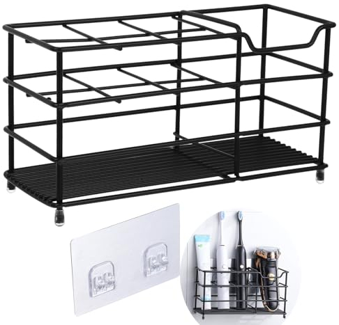 ANMEISH Toothbrush holder Wall Mounted,Black Bathroom Stainless Steel Toothbrush Caddy,7 Multifunctional Slots Toothpaste Holder Organizer Stand Storage for Toothpaste, Razor