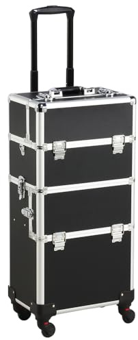 Yaheetech 3-in-1 Rolling Makeup Case with Lockable Sections, Black | 3-in-1 Modular Design, 360° Rolling Wheels, Reinforced Case Body, Large Capacity for Makeup, Hair and Nail Equipment