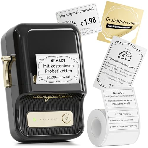 NIIMBOT B21 Etikettendrucker, Selbstklebendes Etikettiergerät Bluetooth Beschriftungsgerät Sticker Drucker Label Printer, Tragbares Label Printer für Barcode Einzelhandel Büro, Schwarz