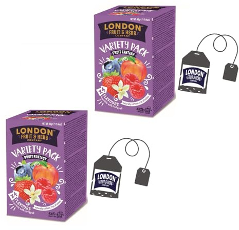 LONDON FRUIT & HERB COMPANY London Fruit® | Infusiones en 4 Sabores Diferentes | Arándano, fresa, vainilla, melocotón, té de hierbas de frambuesa | Infusiones sin cafeína - 40 sobres (80 Gr)