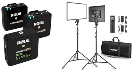 RØDE Wireless GO II Ultrakompaktes Kabelloses Zweikanal-Mikrofonsystem & NEEWER 18 LED Videolicht Panel Set, Streaming licht mit 2 STK 45W Dimmbar Zweifarbig
