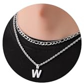 Rajputana Collar con inicial en capas de la A a la Z con letras, collar para niños, collar de letra de acero inoxidable 18+20, collar de cuerda Figaro, regalos de joyería para novio, hombres y