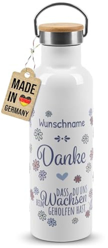 PR Print Royal Personalisierte Edelstahl-Trinkflasche mit Name selbst gestalten - Danke, dass du mir geholfen hast - Geschenke für Erzieherin zum Abschied | Thermosflasche Weiß, 750 ml