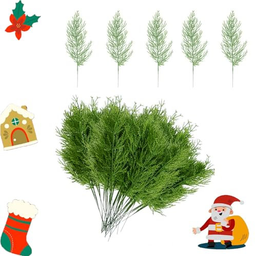 Aliangting 48pcs Artificial Pine Branches Faux Greenery Stems Christmas Decoration-Holiday Decoration Accessories Fake Pine Sprigs for DIY Garland Wreath Tree Home Garden Decoration