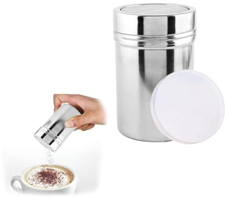 2pcs Flour Shaker,Chocolate Shaker for Cappuccino,Stainless Steel Container Sifter Cocoa Coffee Powder Dispenser Icing Sugar Salt Shakers with Fine Mesh for Spice/Powdered of Kitchen Craft Baking