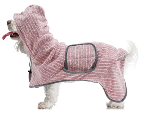 CAPASTEC Verstellbarer Hundebademantel, weiches schnell trocknendes Hundehandtuch, L, Pink