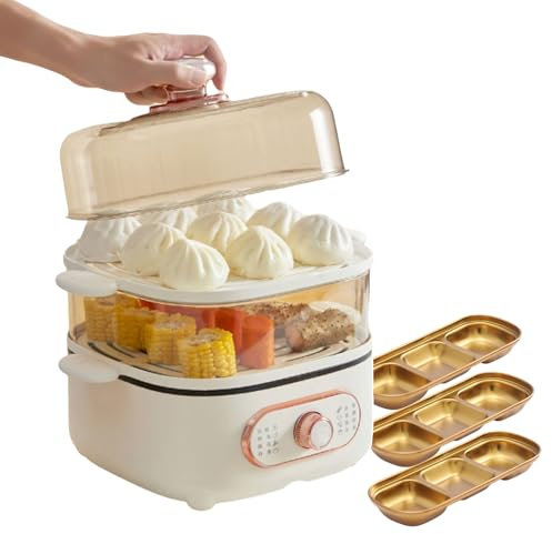 forplubossmmp Vaporiera Elettrica 2 in 1, Scaldavivande Antiaderente con Design A 2 Livelli | Cuociriso Staccabile, Pentola Inferiore da 2,5 L + Strato di Cottura A Vapore da 8 L | Vaporiera