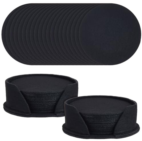 CREATCABIN 20 Stück Filzuntersetzer Mit Halter Saugfähige Tassenunterlage Flach Rund Schwarz Tischsets Rohlinge Untersetzer Großpackung rutschfest Hitzebeständig Untersetzer Für Getränke Bar 10x10cm