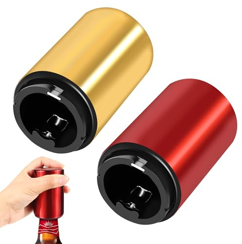 2 Stück Automatische Flaschenöffner, Kapselheber mit Magnet | Push-Down-Öffner, Sekt, Bier, Limonade, für Küche Home Bar Restaurant, Rot, Gold