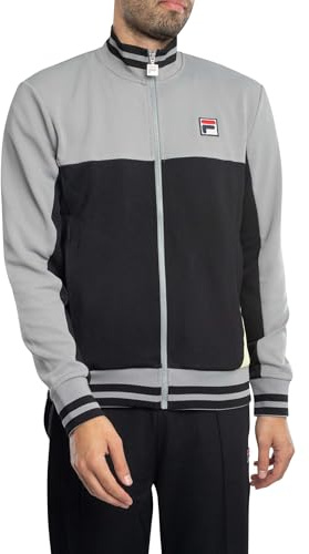 FILA Men's Tiebreaker Funnel Neck Track Jacket, Black/Sharkskin/Lemonade