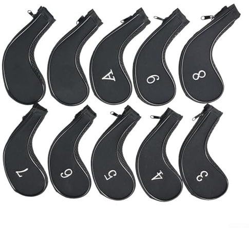 Essential 10er Set für Golfschlägerhauben aus Material, ideale Lösung zum Schutz von Eisen (schwarz)