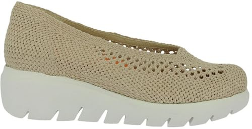 Doctor Cutillas - Ballerinor med 5 cm kil, tyg, genombrutna, galler, vit sula, mockasin, Mercedita, genombrutna, galler, för: kvinnor, Beige, 38 EU