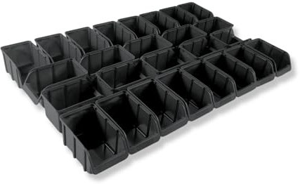 Hünersdorff Lot de 26 boîtes de rangement empilables, taille 3, polypropylène (PP) incassable et recyclé, idéal pour les systèmes de rangement et de tri, les étagères, les rayonnages d'atelier, noir