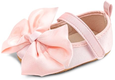 MASOCIO Babysko, flicka, bowknot prinsessa, ballerina, första steg, mjuk baby, halkskydd, Rosa 3, 6-12 mois