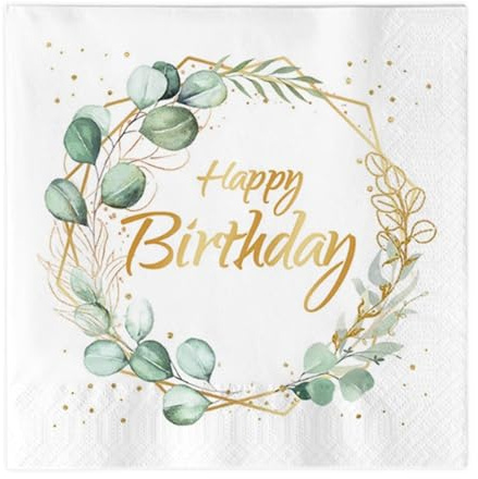 CXNXFD 40 Stück Servietten Geburtstag Eukalyptus,Happy Birthday Servietten,Tischdekoration Geburtstag Eukalyptus,Tischdekoration Papierservietten für Partys, Abendessen
