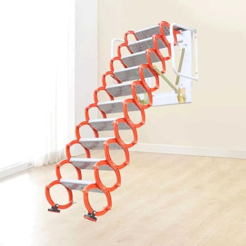 Generico Scala Pieghevole Fissata al Muro Abbassare Le Scale della Soffitta Scala Retrattile della Soffitta Scala del Soppalco Gradini della Soffitta con Braccioli Carico 500kg,260 300cm