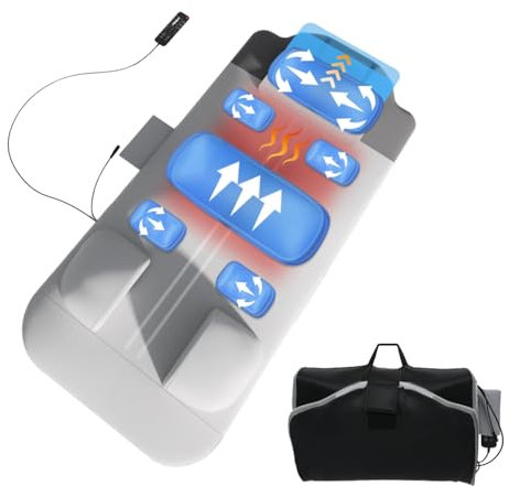 Tappetino massaggiante per tutto il corpo, tappetino per massaggio con funzione termica, cuscino massaggiante con 6 gruppi di airbag e cuscino regolabile, 3 modalità a 3 forze pieghevole per collo