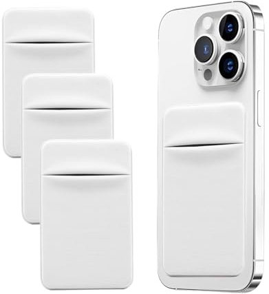 Fadbudss 3 Porte-Cartes pour Téléphone Portable avec Autocollant Adhésif, Titulaire de la Carte Pochette Adhésive Élastique, Poche en Tissu Extensible pour Carte d'Identité Carte de Crédit (Blanc)