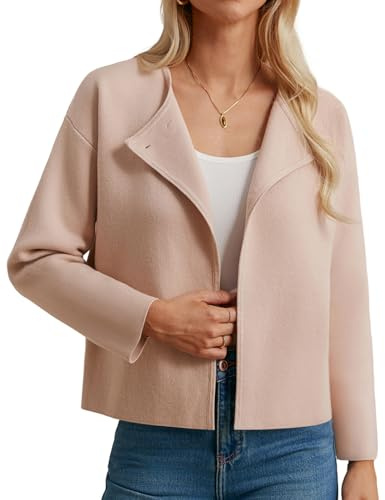 GRACE KARIN Womens Apricot Cropped Sweater Blazer, Oversized Knit Jackets, Lightweight Cardigan Work 2026 Spring M