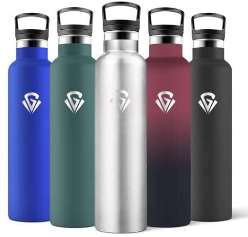 Motswedi Botella Termica Agua Acero Inoxidable, 1000ml Libre de BPA, 2 Tapas Incluidas (Con Pajita), 304 Acero Inoxidable, Botellas para Oficina, Gimnasio, Salidas diarias - Gris Acero