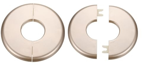 sourcing map 2 placas de cubierta de fontanería autoadhesivas de plástico ABS con brida dividida de 33,5 mm, diseño de hebilla para tubería de agua, baño, cocina, decoración, tono dorado