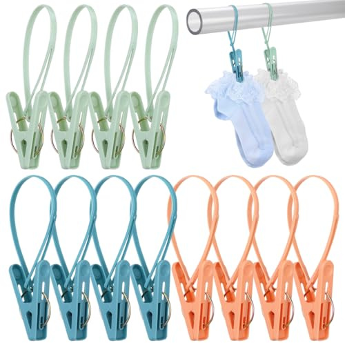 Mobestech Clips De Vêtements Antivents avec Corde Suspendue Lot de 12 Pinces Polyvalentes pour Serviettes Couvertures Et Étendoir Extérieur