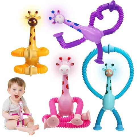 EHIOG 4 Pcs Jouets Sensoriels De Girafe, Jouet Girafe Télescopique avec Ventouse, Tirant Les Bras Leggs Jouets Éducatifs Jouet Sensoriel Éducatif, Jouet Éducatif Amusant De Soulagement du Stress