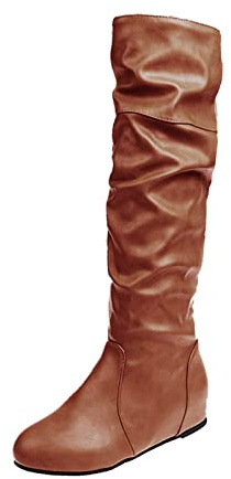2026 Damen-Stiefeletten, Schuhlänge, leger, knieplissiert, braun, 39.5 EU