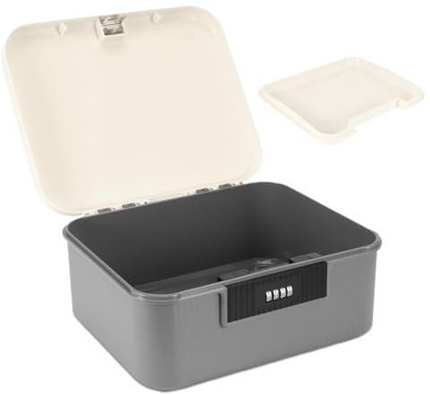 Lockable Storage Box with Combination Code Medicine Box Medicine Organiser | 9L Lockable Storage Box Removable Divider Helps Separate Medicines, Documents, Cosmetics and Electronics for Tidy Storage
