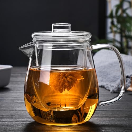 Théière en verre avec infuseur, théière en verre résistant à la chaleur avec passoire, pour thé en vrac (600 ml)