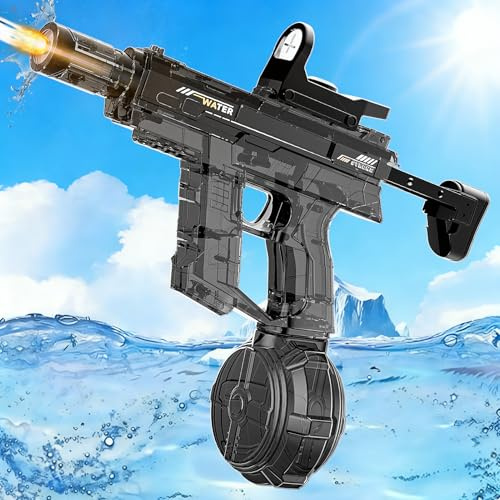 BLmukce Elektrische Wasserpistole mit LED-Licht & Zielfernrohr, Automatisch, 470CC, 26-32 FT Reichweite, Sommer Outdoor Pool Spielzeug, Geschenk (Schwarz)