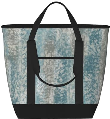 Sac cabas isotherme à motifs abstraits gris et turquoise – Grand format, imperméable et adapté au contact alimentaire, idéal pour faire les courses, déjeuner, pique-niquer et emporter des plats.