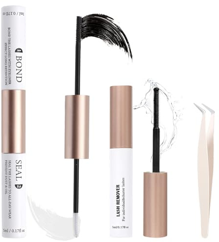 3 pcs Bond and Seal Lash Glue, Lash Bond and Seal, Eyelash Glue Remover, Tweezer, Waterproof Long Lasting Kit for Cluster Strip Individual Lashes
