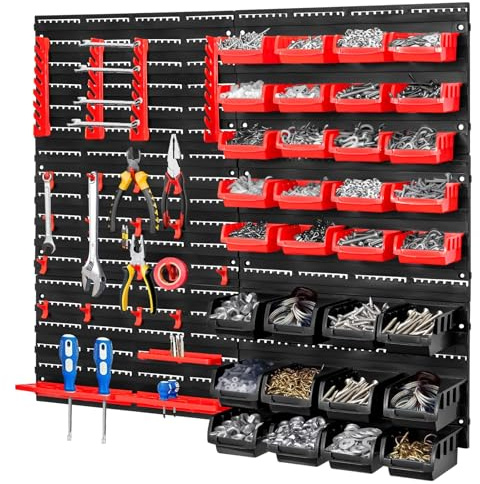 CROWNSHOP Wall Mounted Storage Bins Kit 70PCS Garage Organiser Rack Set | Wall Mounted Parts Organizer Kit durable plastic bins stackable storage system keeps screws bolts tools organized for garage