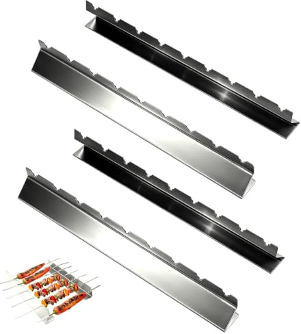 4 Stück Edelstahl Grillspieß Halterung, Spieße Rack mit 9 Einkerbung, Spießhalter für Holz, Bambus, Runde Metall, Flachspieße zum Grillen, für Camping Picknick Grillparty Wandern oder Picknick