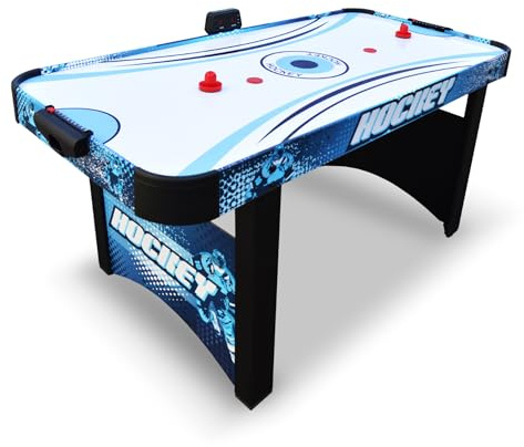 Hathaway Enforcer 5.5 Ft Air Hockey Table for Family Game Room - with LED Scoring, High-Output Blower, Manual Backup, Strikers & Pucks - Blue and White Finish