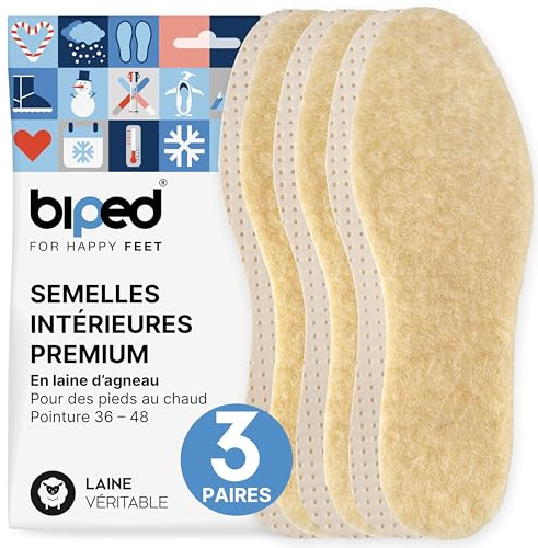 biped 3 paia di solette invernali in lana d'agnello - Solette calde per scarpe - Solette extra morbide per uomini e donne z2389(39)