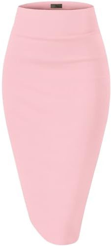 Hybrid & Company Women's Premium Nylon Ponte Stretch High Waist Pencil Suit Skirt Below Knee KSK45002 1073T Blush M