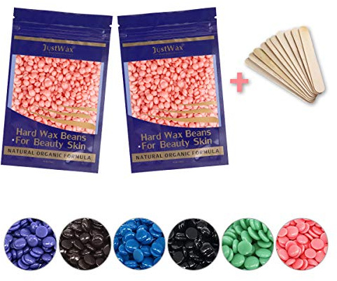 Enthaarung Wachsbohnen -Hard Wax Beans -Wachskugeln Haarentfernung -Wachsperlen -Wax Perlen Klein -Heisswachs Perlen -Warmwachs Perlen -Waxing Pearls mit 20 Holzspatel -200g (Rosa)